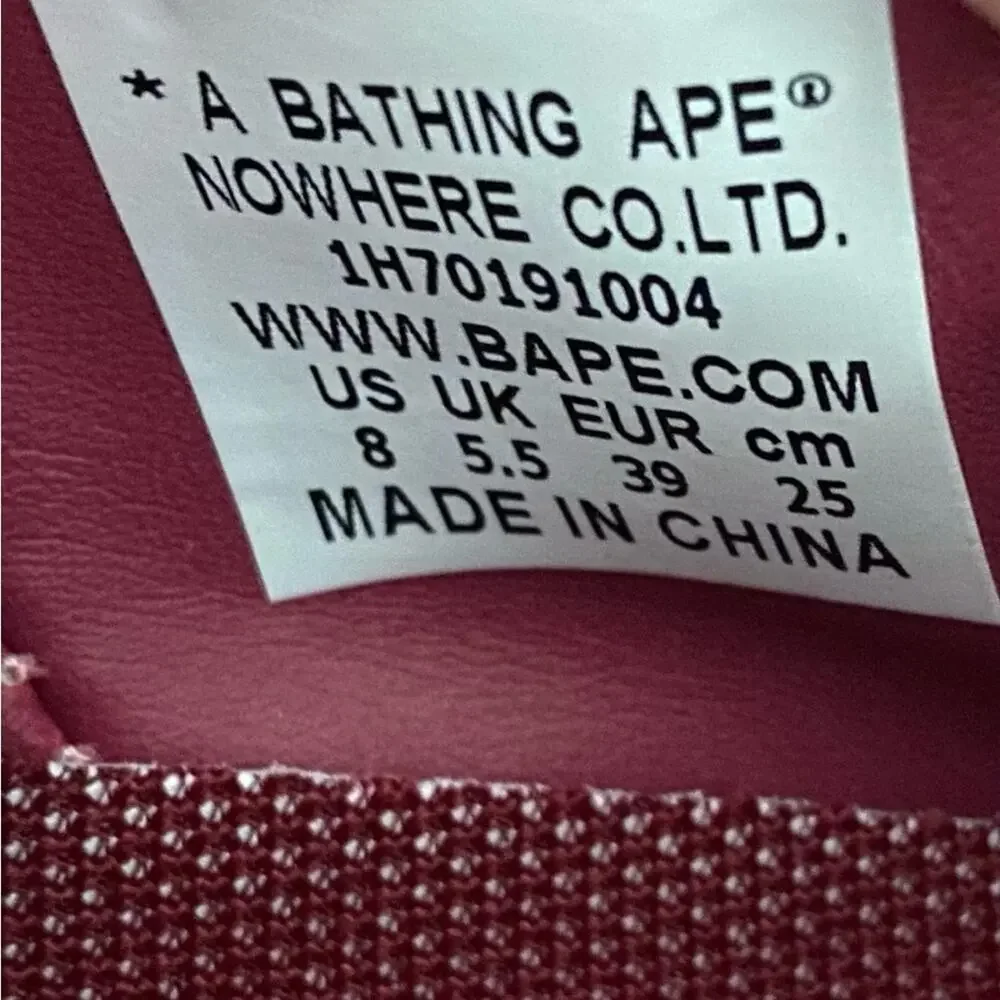 Bape Bapesta Low M1 Pink SKU 1H70191004 Pink Mens Sneakers size 8